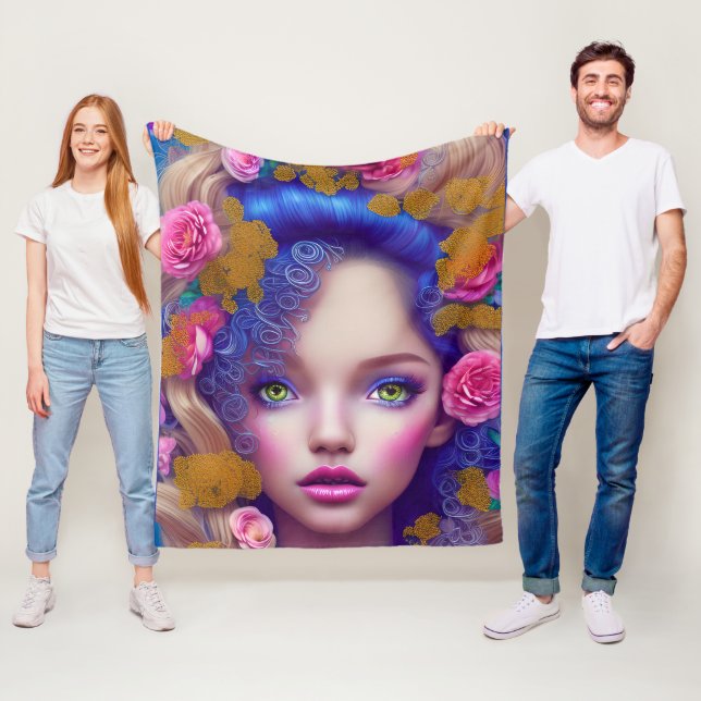 Flower Girl Princess Inspired by Ukrainian Culture Fleece Blanket (In Situ)