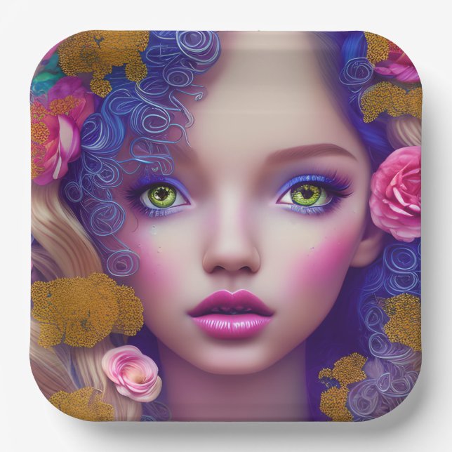 Flower Girl Princess Inspired by Ukrainian Culture Paper Plates (Front)