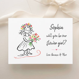 Flower Girl Proposal Chic Hand Drawn Illustration Card