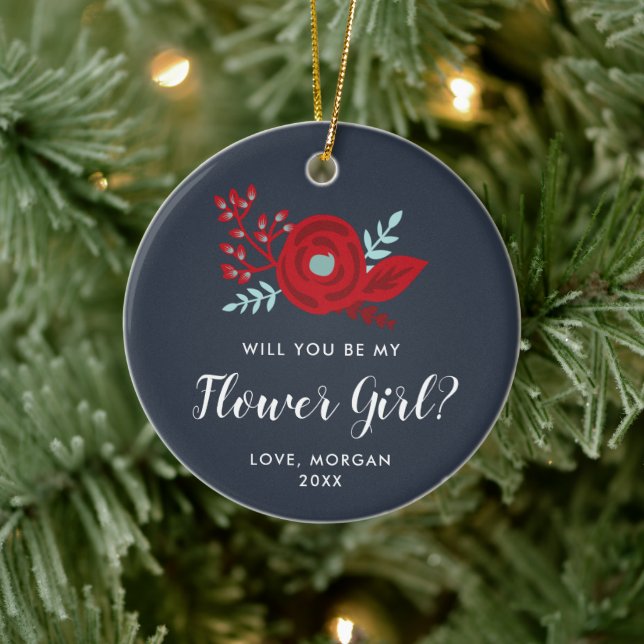 Flower Girl Proposal Personalized Jr Bridesmaid Ceramic Ornament (Tree)