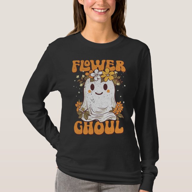 Flower Girl Pun Cute Ghost Funny Halloween Wedding T-Shirt (Front)