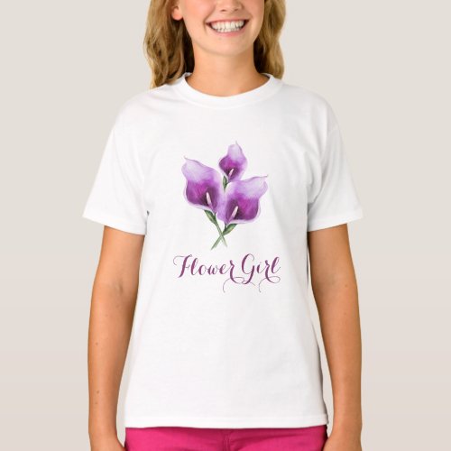 Flower Girl Purple Calla Lily Watercolor Floral T_Shirt