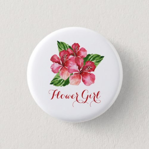 Flower Girl Red Hibiscus Tropical Floral Button