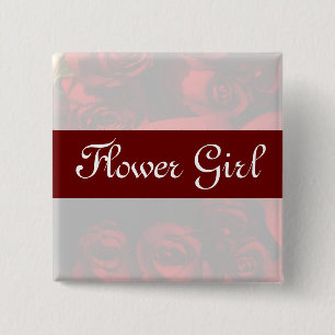 "Flower Girl" - Red Rose Bouquet (2) Pinback Button