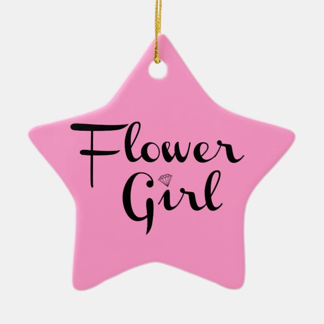 Flower Girl Retro Script Black on Pink Ceramic Ornament (Front)