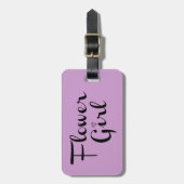 Flower Girl Retro Script Black on Purple Luggage Tag (Front Vertical)