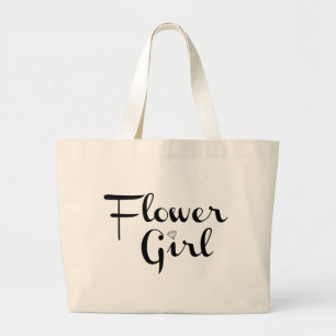 Flower Girl Retro Script Black on White Large Tote Bag