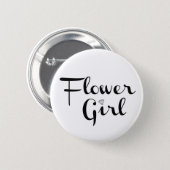 Flower Girl Retro Script Black on White Pinback Button (Front & Back)