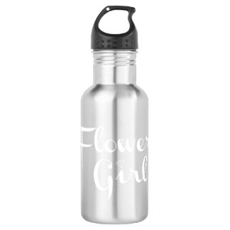 Flower Girl Retro Script White on Grey Stainless Steel Water Bottle