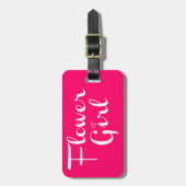 Flower Girl Retro Script White on Hot Pink Luggage Tag (Front Vertical)
