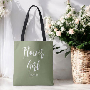 Flower Girl Sage Green Wedding Tote Bag
