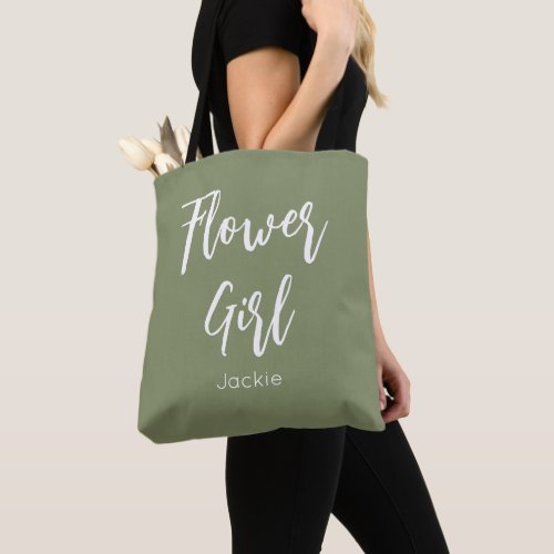 Flower Girl Sage Green Wedding Tote Bag