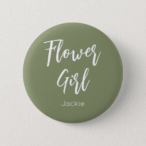 Flower Girl Sage Green White Wedding Button