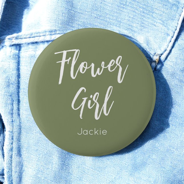Flower Girl Sage Green White Wedding Button (Creator Uploaded)