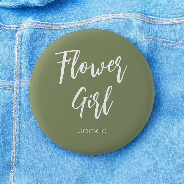 Flower Girl Sage Green White Wedding Button (Creator Uploaded)