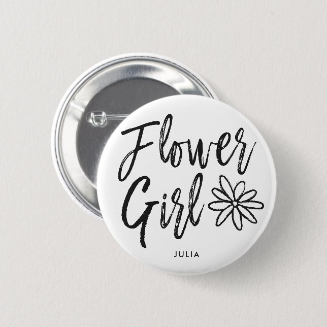 Flower Girl | Script Style Custom Wedding Button (Front & Back)