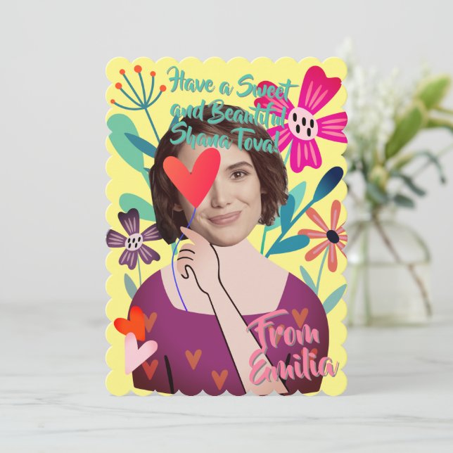 Flower Girl Shana Tove Beautiful Original and Arti Holiday Card (Standing Front)