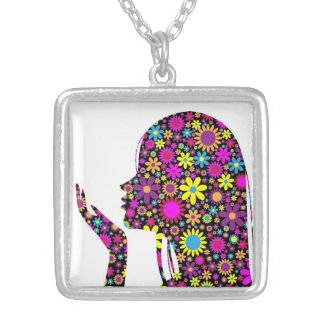 FLOWER GIRL SILHOUETTE SILVER PLATED NECKLACE