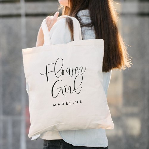 Flower Girl Simple Calligraphy Wedding Tote Bag
