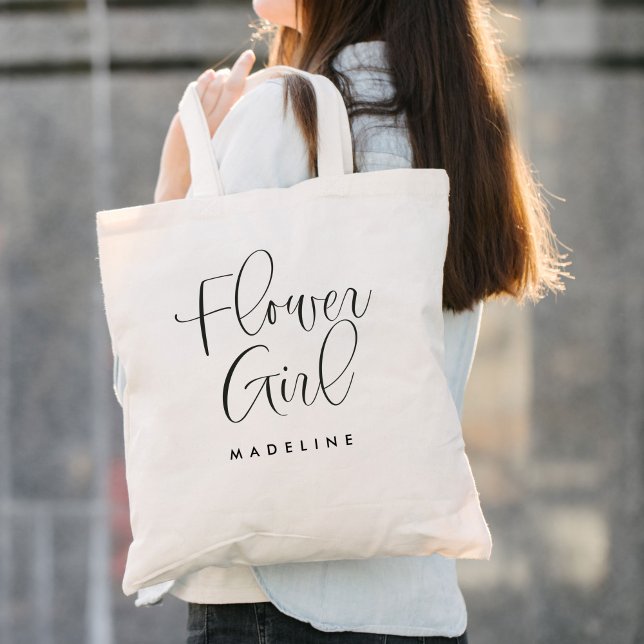 Flower Girl Simple Calligraphy Wedding Tote Bag (Creator Uploaded)