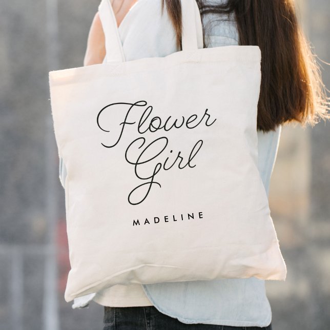 Flower Girl Simple Calligraphy Wedding Tote Bag (Creator Uploaded)