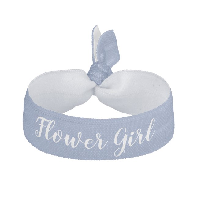 Flower Girl Something Blue White Wedding Party Elastic Hair Tie (Front)