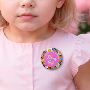 FLOWER GIRL Spring Flowers Garden Wedding Name Tag Button