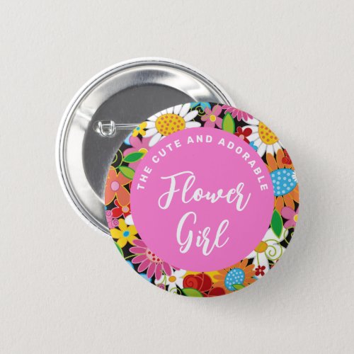 FLOWER GIRL Spring Flowers Garden Wedding Name Tag Button
