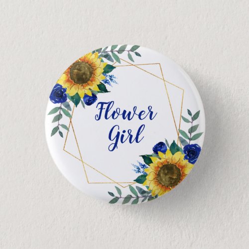 Flower Girl Sunflower Geometric Blue Floral Button