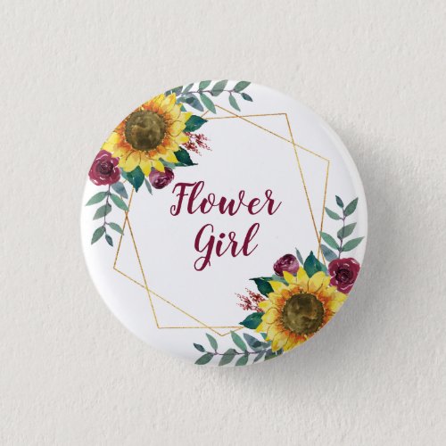 Flower Girl Sunflower Geometric Burgundy Button