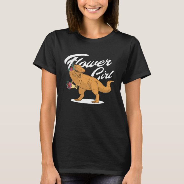 Flower Girl T-Rex Trex Rex Tyrannosaurus Costume T-Shirt (Front)