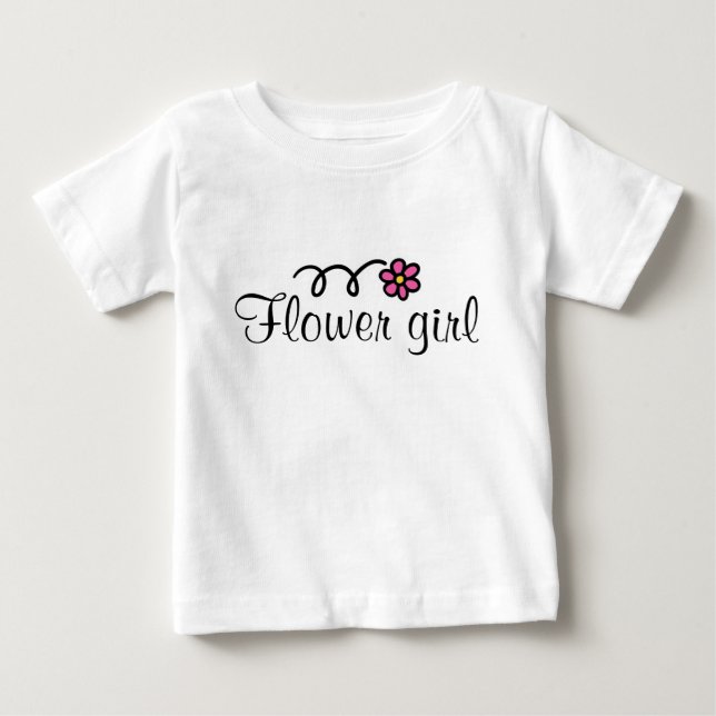 Flower girl tee shirt for toddlers with pink daisy (Front)