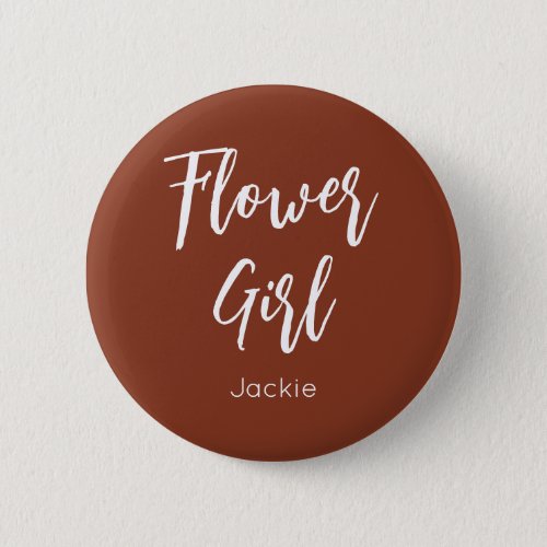 Flower Girl Terracotta Brown Wedding Button