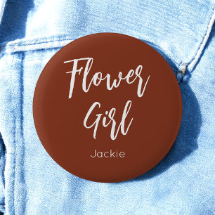 Flower Girl Terracotta Brown Wedding Button