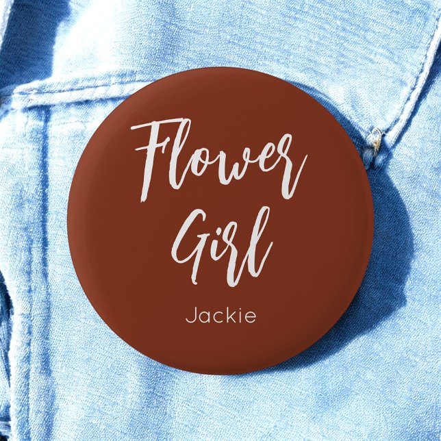 Flower Girl Terracotta Brown Wedding Button (Creator Uploaded)