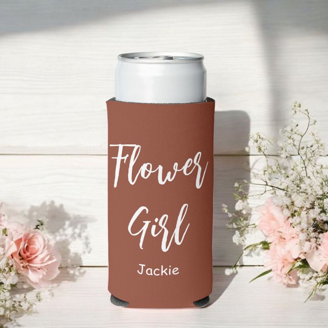 Flower Girl Terracotta Brown Wedding  Seltzer Can Cooler (Creator Uploaded)