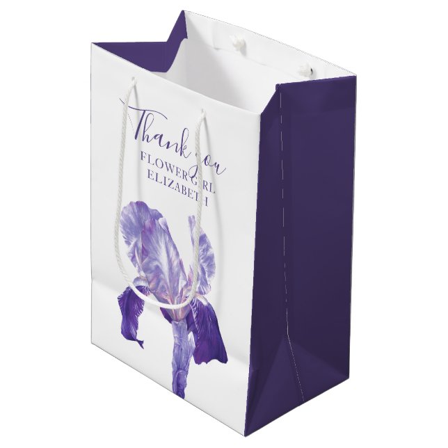Flower girl thank you wedding iris favor gift bag (Front Angled)