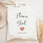 Flower Girl | Trendy Script and Heart Tote Bag<br><div class="desc">This beautiful,  stylish tote for the flower girl features trendy handwritten script in black,  with a little faux rose gold look heart and a spot for her name.</div>