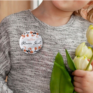 FLOWER GIRL Tropical Flowers Swirls Chic Wedding Pinback Button