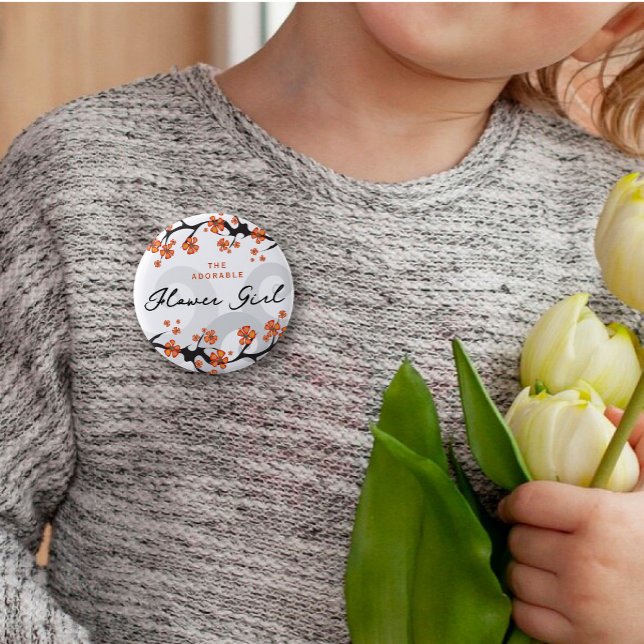 FLOWER GIRL Tropical Flowers Swirls Chic Wedding Pinback Button (FLOWER GIRL Tropical Flowers Hibiscus Fusion Swirls Chic Wedding Pinback Button @ fat_fa_tin)