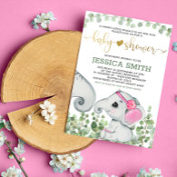 Flower Girl Watercolor Elephant Baby Shower Invitation