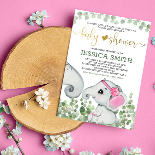 Flower Girl Watercolor Elephant Baby Shower