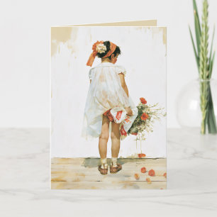 Flower Girl Watercolor Illustration Card