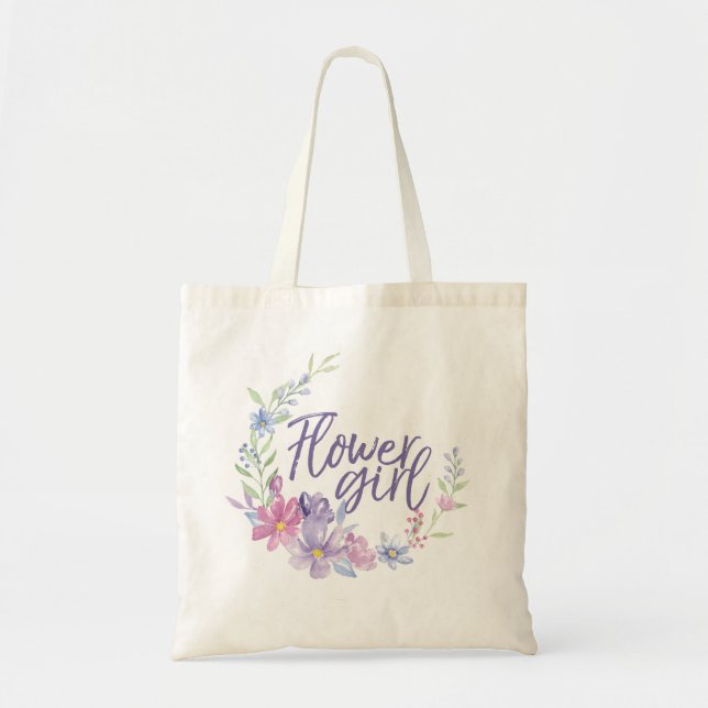 Flower Girl Watercolor Peonies WREATH Tote Bag (Front)