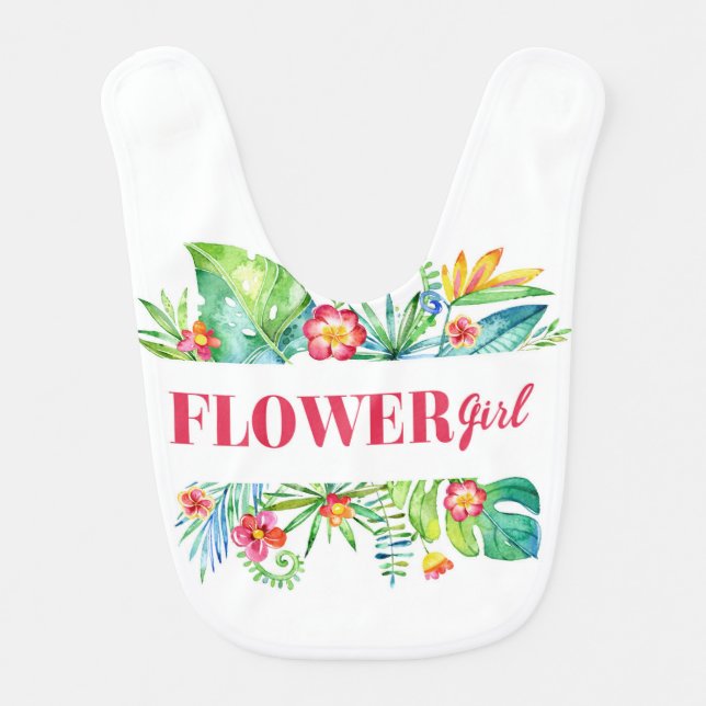 Flower Girl Watercolor Tropical Beach Wedding Baby Bib (Front)