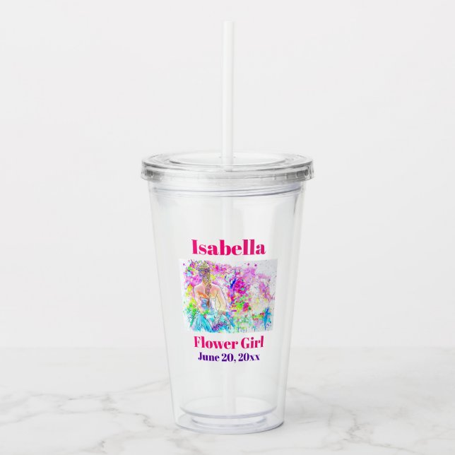 Flower Girl Wedding Favor Cute Pink Acrylic Tumbler (Front)