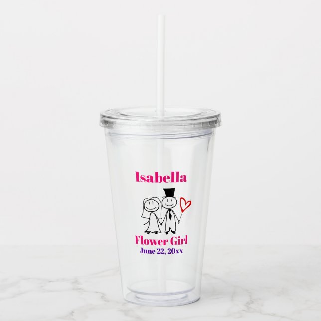 Flower Girl Wedding Favor Cute Pink Acrylic Tumbler (Front)