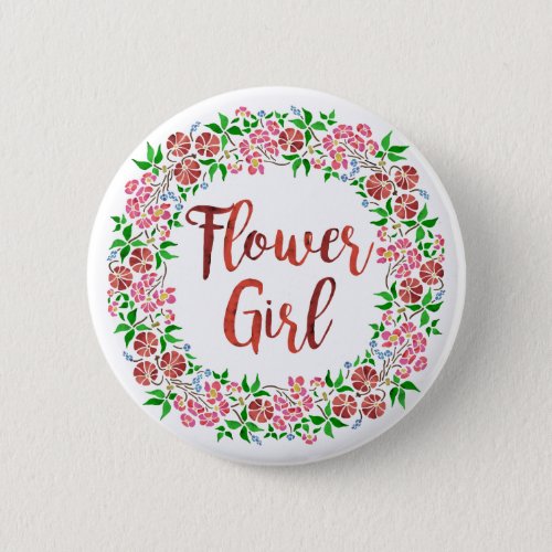 Flower Girl Wedding Floral Watercolor Cute Pink Button