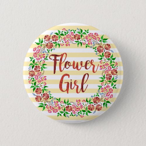 Flower Girl Wedding Floral Watercolor Stripes Cute Button