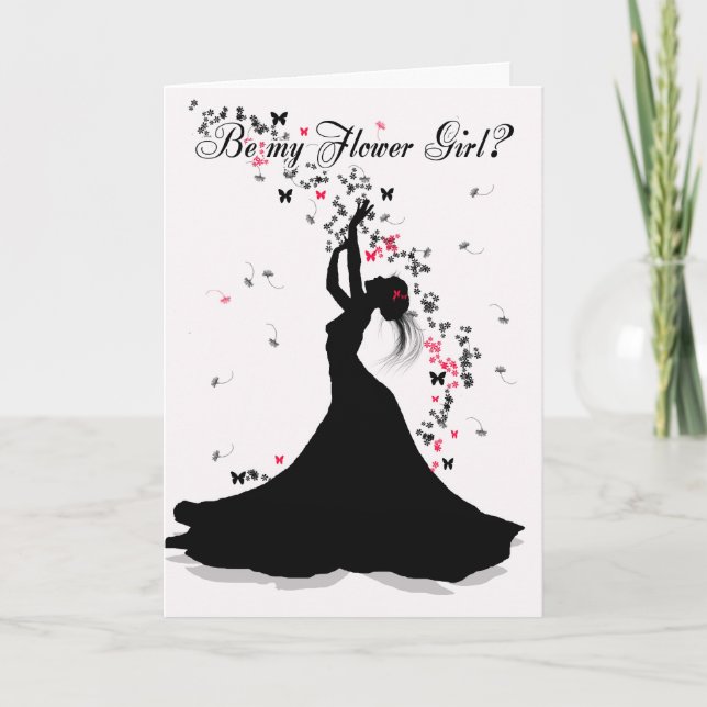 Flower Girl Wedding Request With Female Catching F Invitation (Front)